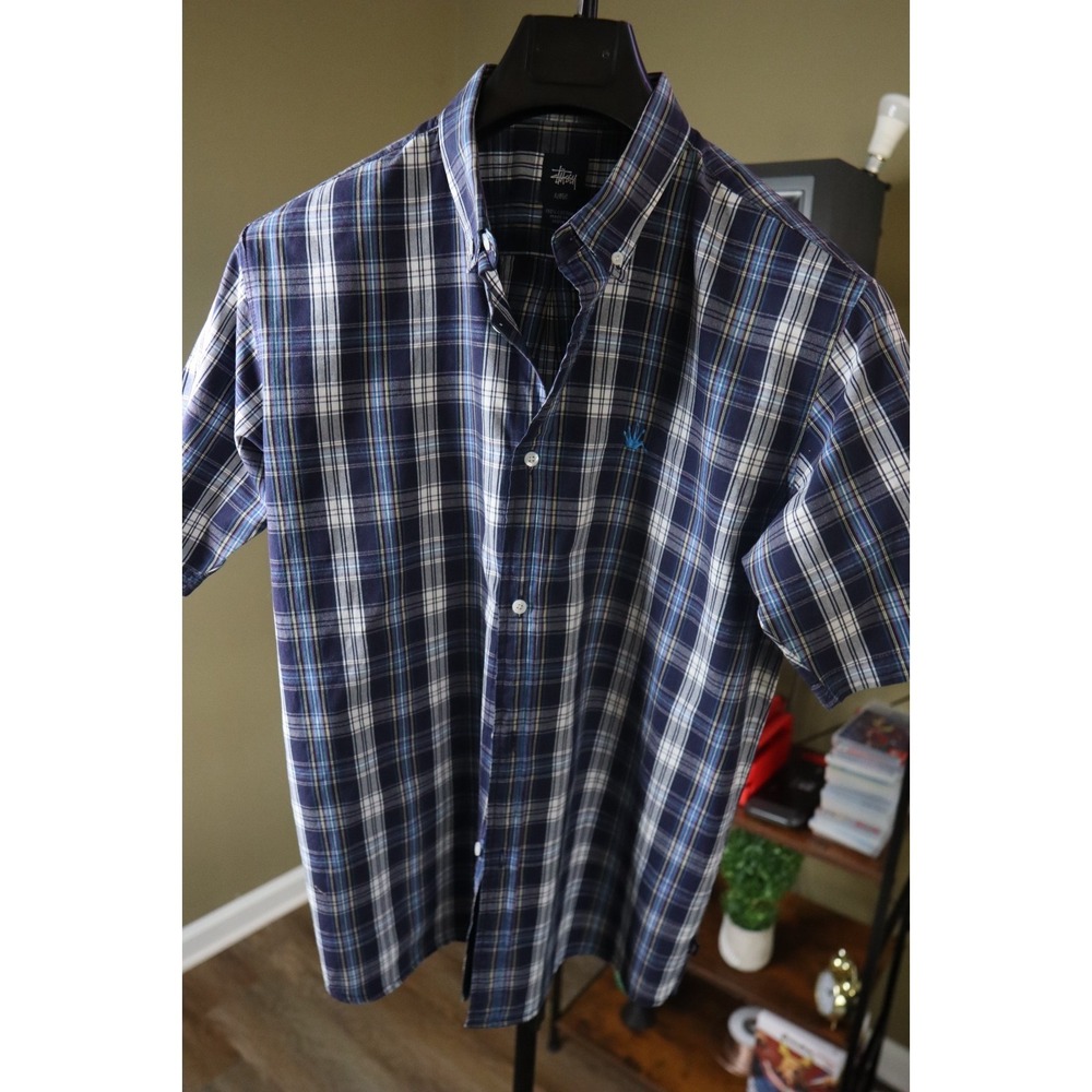 Vintage Stussy Shirt Mens XLarge Plaid With Stussy Crown 90s/00s - Picture 2 of 11